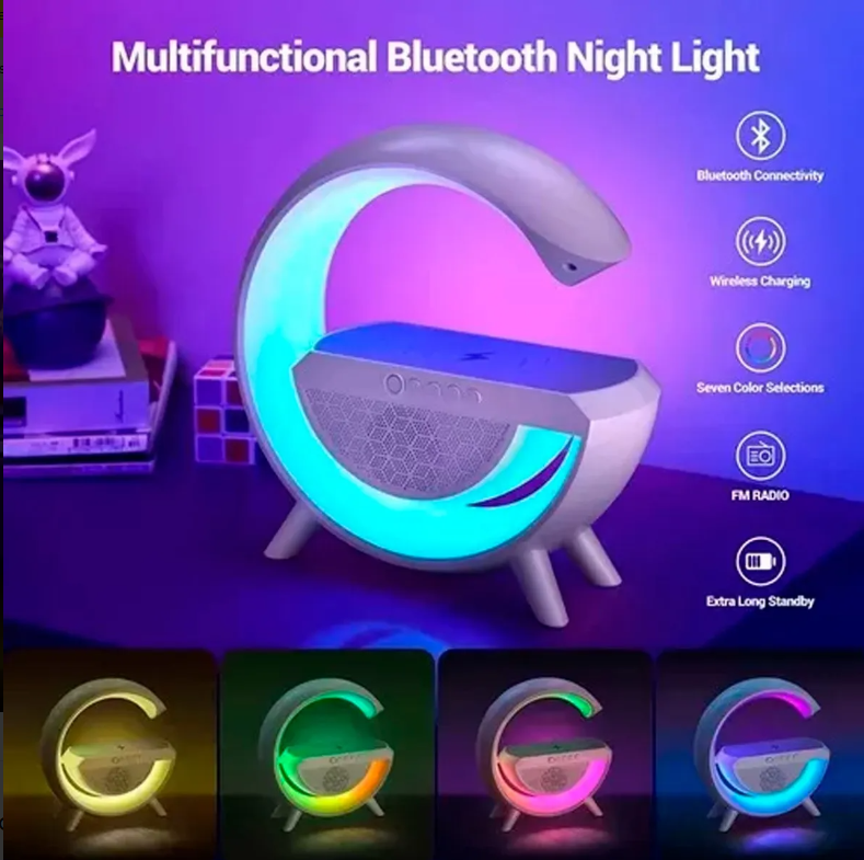 Lámpara De Mesa Rgb Parlante Bluetooh + Cargador Inalámbrico Negro