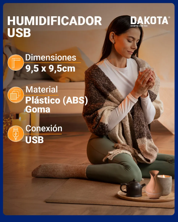Humidificador Aire Vaporizador Dakota Aromaterapia Saludable Usb Con Luz Led