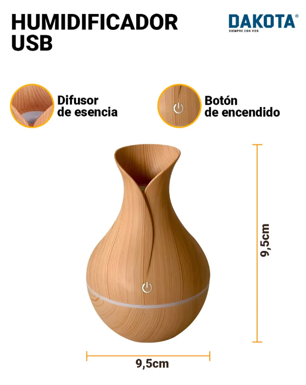 Humidificador Aire Vaporizador Dakota Aromaterapia Saludable Usb Con Luz Led